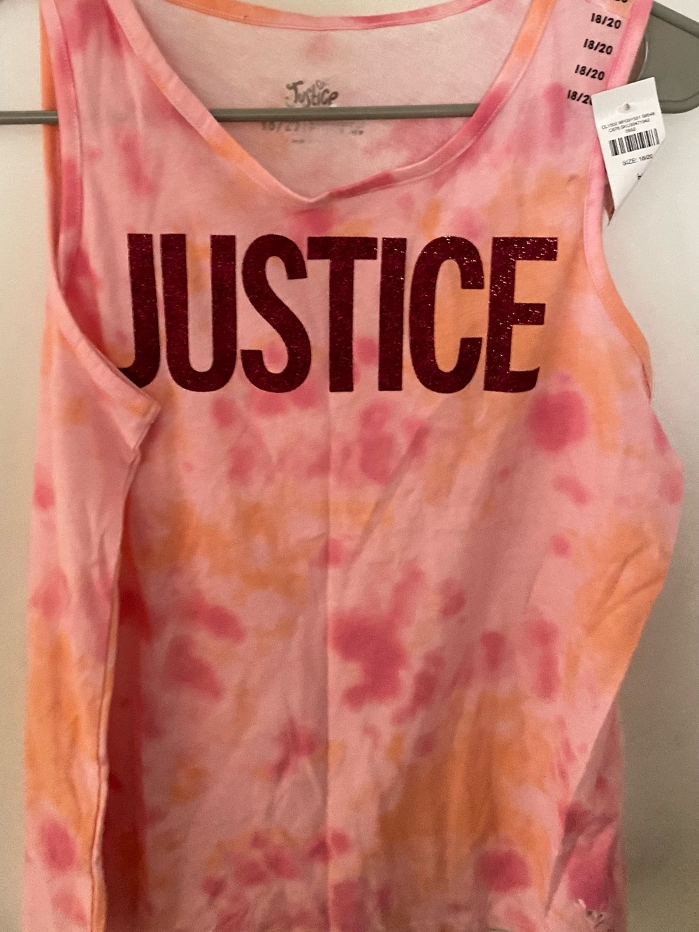 Justice Pink and Orange Tie-Dye Tank with Glitter Logo